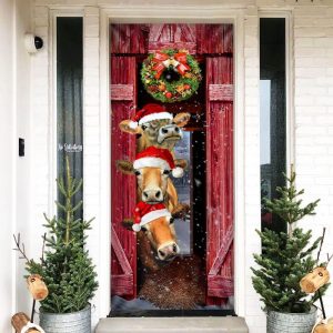 Funny Cow Christmas Door Cover Cattle Unique Gifts Doorcover Holiday Decor 1