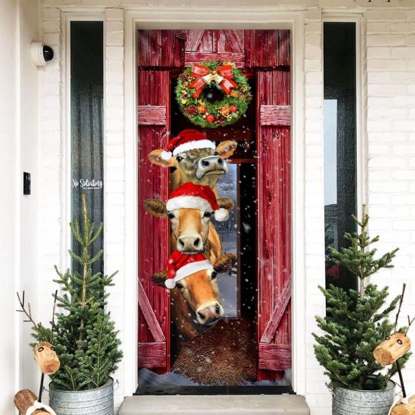 Funny Cow Christmas Door Cover – Cattle – Unique Gifts Doorcover – Holiday Decor