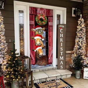 Funny Cow Christmas Door Cover Cattle Unique Gifts Doorcover Holiday Decor 2