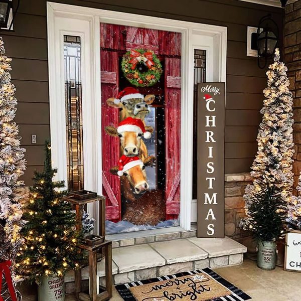 Funny Cow Christmas Door Cover – Cattle – Unique Gifts Doorcover – Holiday Decor