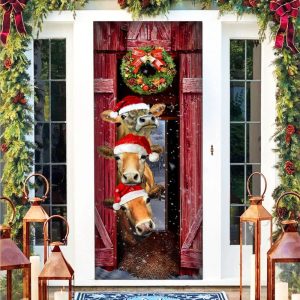 Funny Cow Christmas Door Cover Cattle Unique Gifts Doorcover Holiday Decor 3