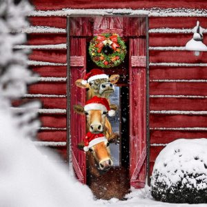 Funny Cow Christmas Door Cover Cattle Unique Gifts Doorcover Holiday Decor 5