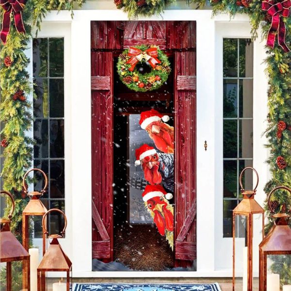 Funny Rooster Chicken Merry Christmas Door Cover – Unique Gifts Doorcover