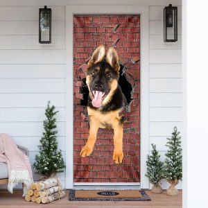 German Shepherd Broken Wall. Dog Lover Door Cover Xmas Outdoor Decoration Gifts For Dog Lovers 1