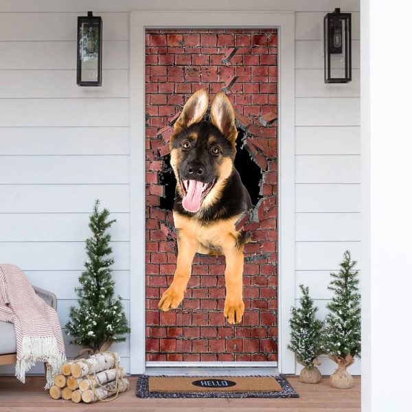 German Shepherd Broken Wall. Dog Lover Door Cover – Xmas Outdoor Decoration – Gifts For Dog Lovers