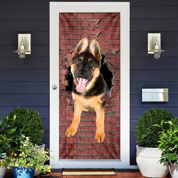 German Shepherd Broken Wall. Dog Lover Door Cover – Xmas Outdoor Decoration – Gifts For Dog Lovers