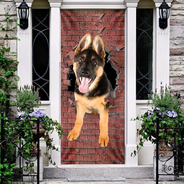 German Shepherd Broken Wall. Dog Lover Door Cover – Xmas Outdoor Decoration – Gifts For Dog Lovers