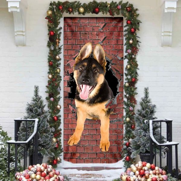 German Shepherd Broken Wall. Dog Lover Door Cover – Xmas Outdoor Decoration – Gifts For Dog Lovers