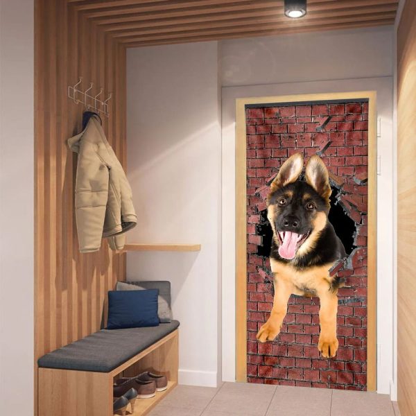 German Shepherd Broken Wall. Dog Lover Door Cover – Xmas Outdoor Decoration – Gifts For Dog Lovers
