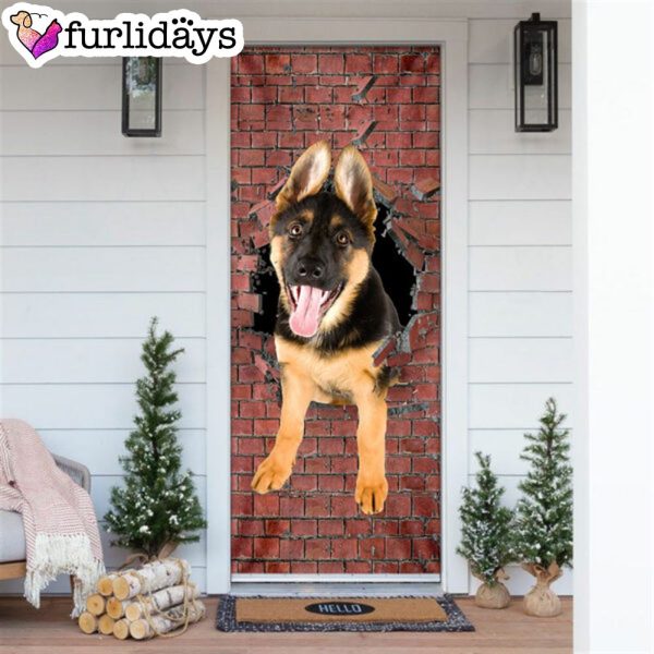 German Shepherd Broken Wall. Dog Lover Door Cover – Xmas Outdoor Decoration – Gifts For Dog Lovers