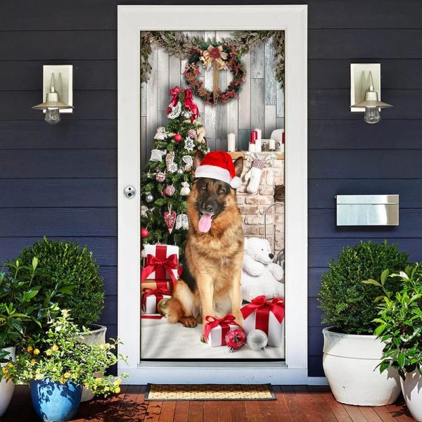 German Shepherd Christmas Door Cover – Xmas Outdoor Decoration – Gifts For Dog Lovers