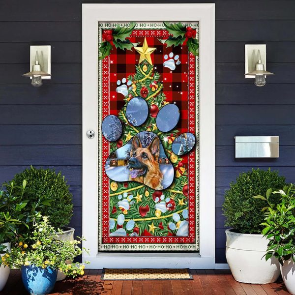 German Shepherd Dog Paw Christmas Door Cover – Xmas Outdoor Decoration – Gifts For Dog Lovers
