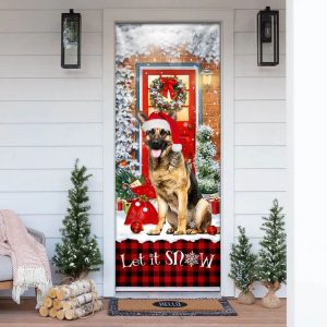 German Shepherd Door Cover Let It Snow Christmas Door Cover Xmas Outdoor Decoration Gifts For Dog Lovers 1