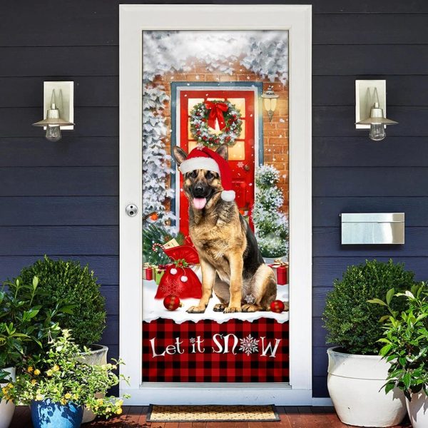 German Shepherd Door Cover – Let It Snow Christmas Door Cover – Xmas Outdoor Decoration – Gifts For Dog Lovers