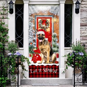 German Shepherd Door Cover Let It Snow Christmas Door Cover Xmas Outdoor Decoration Gifts For Dog Lovers 3