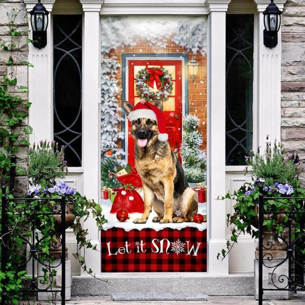 German Shepherd Door Cover – Let It Snow Christmas Door Cover – Xmas Outdoor Decoration – Gifts For Dog Lovers
