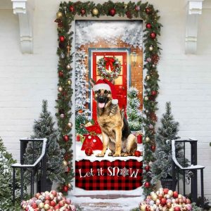 German Shepherd Door Cover Let It Snow Christmas Door Cover Xmas Outdoor Decoration Gifts For Dog Lovers 4