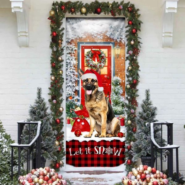 German Shepherd Door Cover – Let It Snow Christmas Door Cover – Xmas Outdoor Decoration – Gifts For Dog Lovers