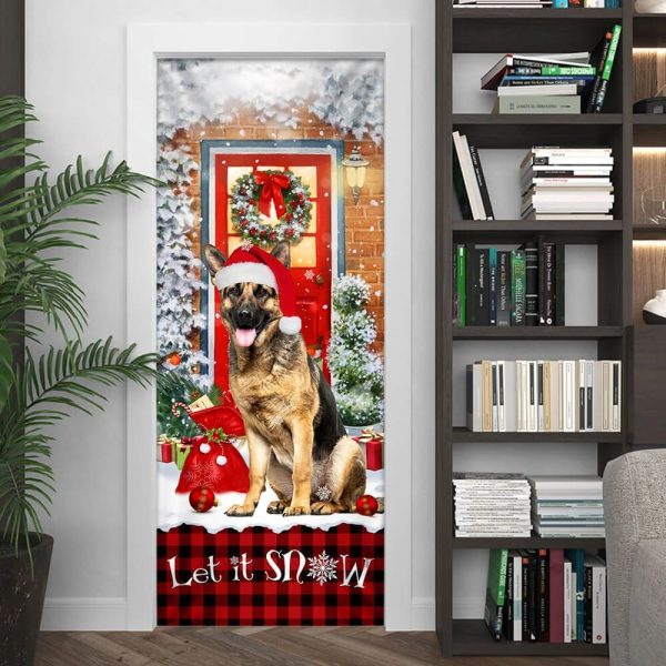 German Shepherd Door Cover – Let It Snow Christmas Door Cover – Xmas Outdoor Decoration – Gifts For Dog Lovers