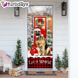 German Shepherd Door Cover Let It Snow Christmas Door Cover Xmas Outdoor Decoration Gifts For Dog Lovers 6