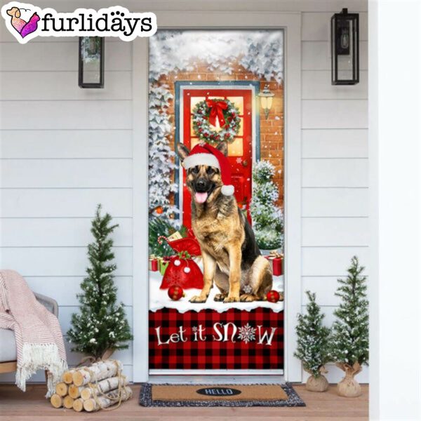 German Shepherd Door Cover – Let It Snow Christmas Door Cover – Xmas Outdoor Decoration – Gifts For Dog Lovers