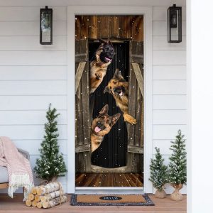 German Shepherd Happy Farmhouse Door Cover Xmas Outdoor Decoration Gifts For Dog Lovers 1