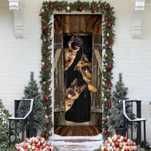 German Shepherd Happy Farmhouse Door Cover Xmas Outdoor Decoration Gifts For Dog Lovers 3