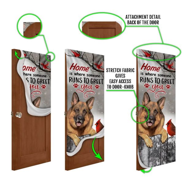 German Shepherd Home Is Where Someone Runs To Greet You Door Cover – Xmas Outdoor Decoration – Gifts For Dog Lovers