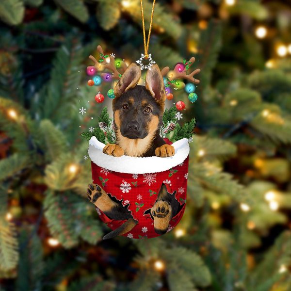 German Shepherd In Snow Pocket Christmas Ornament – Two Sided Christmas Plastic Hanging