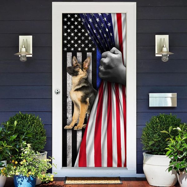 German Shepherd The Thin Blue Line Door Cover – Xmas Outdoor Decoration – Gifts For Dog Lovers