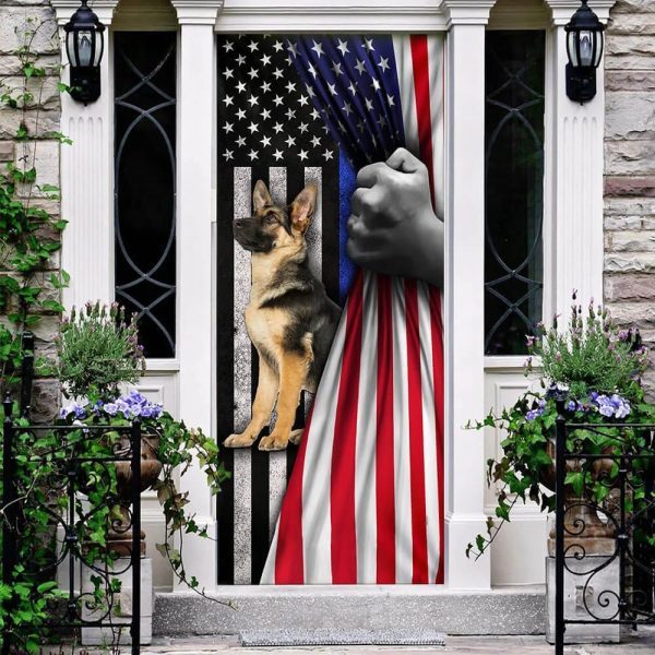 German Shepherd The Thin Blue Line Door Cover – Xmas Outdoor Decoration – Gifts For Dog Lovers