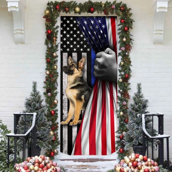 German Shepherd The Thin Blue Line Door Cover – Xmas Outdoor Decoration – Gifts For Dog Lovers