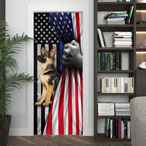German Shepherd The Thin Blue Line Door Cover – Xmas Outdoor Decoration – Gifts For Dog Lovers