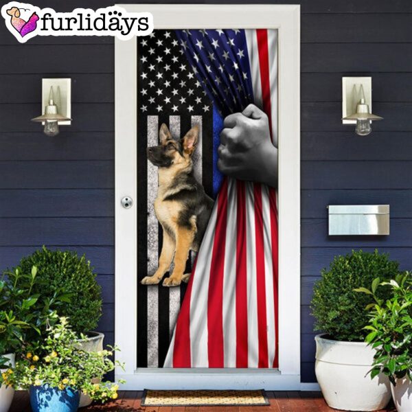 German Shepherd The Thin Blue Line Door Cover – Xmas Outdoor Decoration – Gifts For Dog Lovers