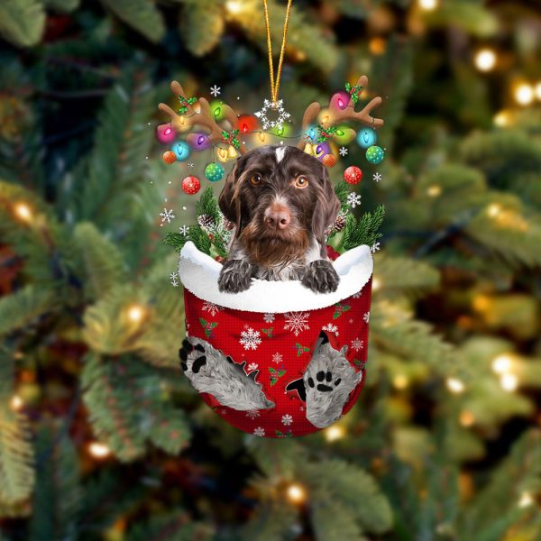 German Wirehaired Pointer In Snow Pocket Christmas Ornament – Two Sided Christmas Plastic Hanging