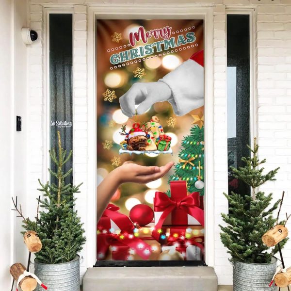 Give Pug Dog Door Cover – Christmas Door Cover – Xmas Outdoor Decoration – Gifts For Dog Lovers