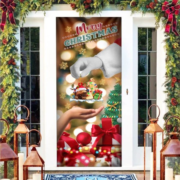 Give Pug Dog Door Cover – Christmas Door Cover – Xmas Outdoor Decoration – Gifts For Dog Lovers