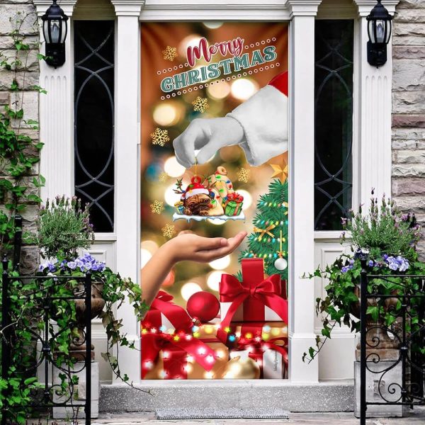 Give Pug Dog Door Cover – Christmas Door Cover – Xmas Outdoor Decoration – Gifts For Dog Lovers