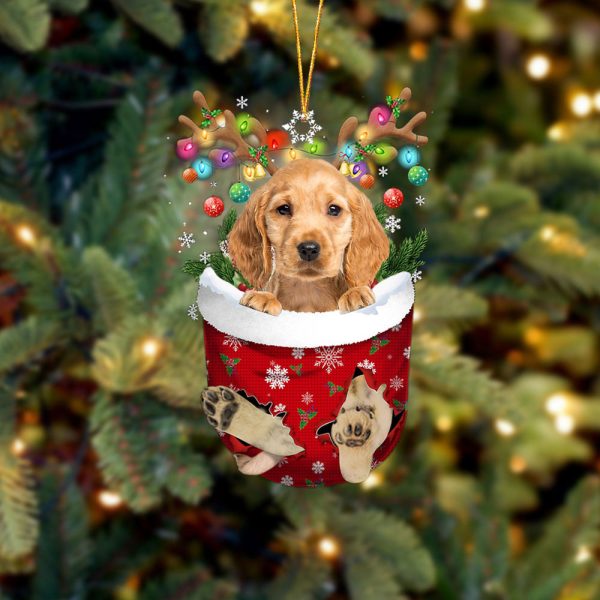 Golden Cocker Spaniel In Snow Pocket Christmas Ornament – Two Sided Christmas Plastic Hanging