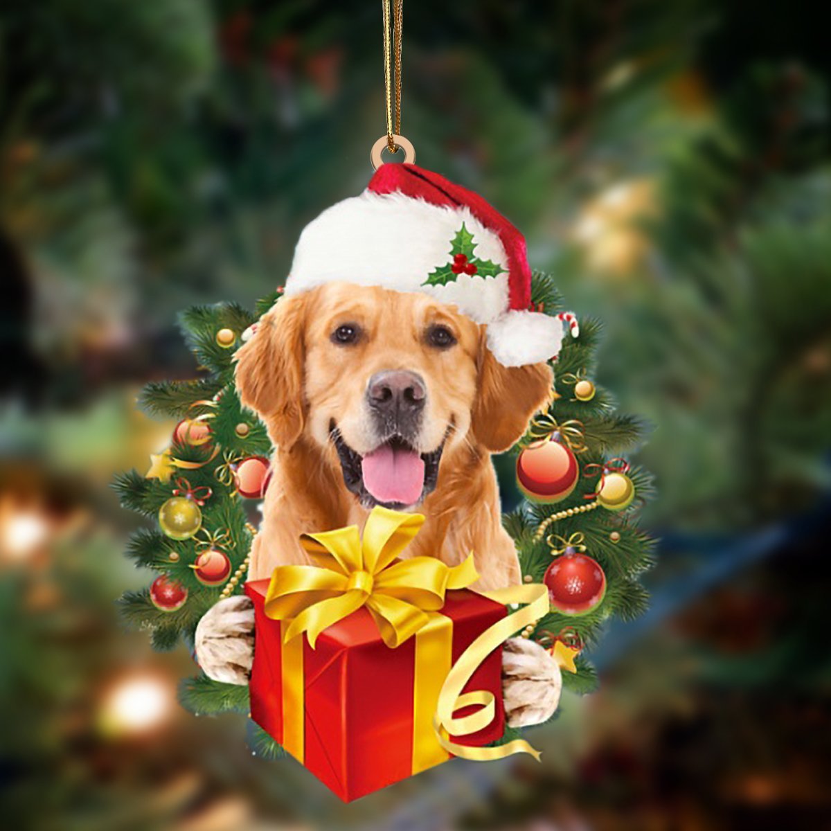Golden Retriever Give Gifts Hanging Ornament - Flat Acrylic Dog Ornament – Dog Lovers Gifts For Him Or Her