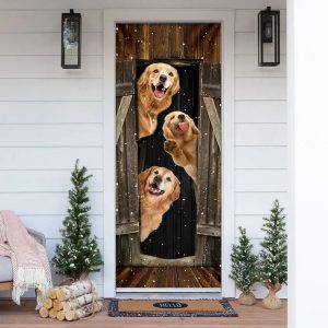 Golden Retriever Happy Farmhouse Door Cover Xmas Outdoor Decoration Gifts For Dog Lovers 1