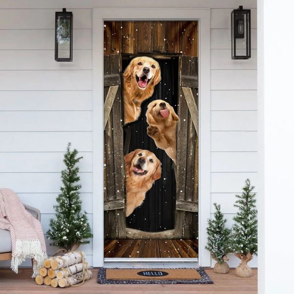 Golden Retriever Happy Farmhouse Door Cover – Xmas Outdoor Decoration – Gifts For Dog Lovers