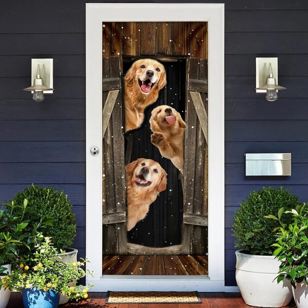 Golden Retriever Happy Farmhouse Door Cover – Xmas Outdoor Decoration – Gifts For Dog Lovers