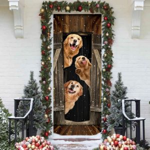Golden Retriever Happy Farmhouse Door Cover Xmas Outdoor Decoration Gifts For Dog Lovers 3
