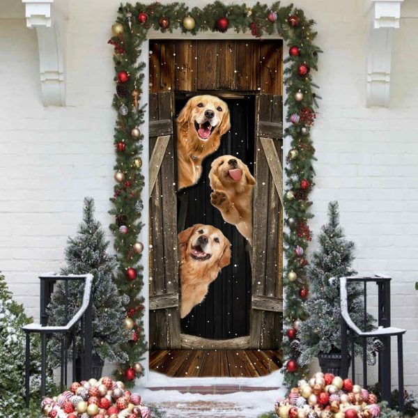 Golden Retriever Happy Farmhouse Door Cover – Xmas Outdoor Decoration – Gifts For Dog Lovers