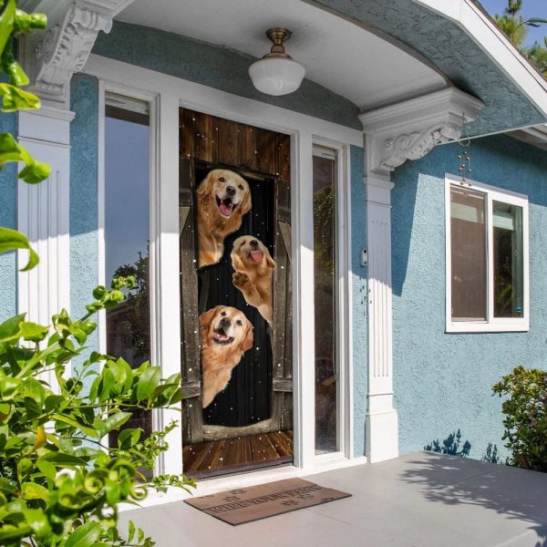 Golden Retriever Happy Farmhouse Door Cover – Xmas Outdoor Decoration – Gifts For Dog Lovers