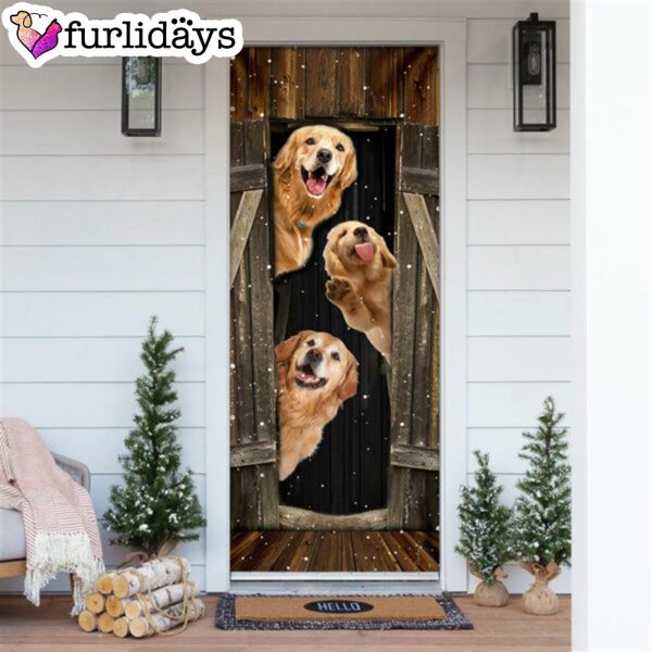 Golden Retriever Happy Farmhouse Door Cover – Xmas Outdoor Decoration – Gifts For Dog Lovers
