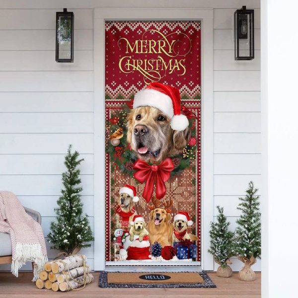 Golden Retriever Happy House Christmas Door Cover – Xmas Outdoor Decoration – Gifts For Dog Lovers