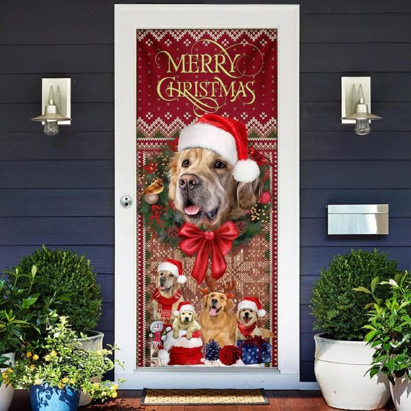 Golden Retriever Happy House Christmas Door Cover – Xmas Outdoor Decoration – Gifts For Dog Lovers