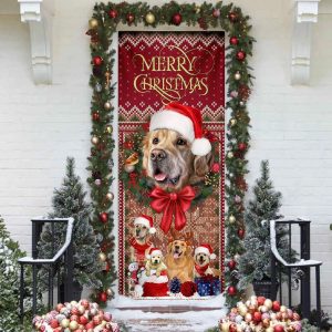 Golden Retriever Happy House Christmas Door Cover Xmas Outdoor Decoration Gifts For Dog Lovers 3